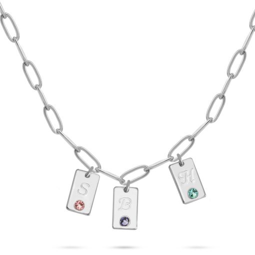 Collier avec Pendentifs Initiales et Pierres de Naissance