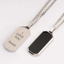 Enamel Black Tag Necklace - Hidden Message