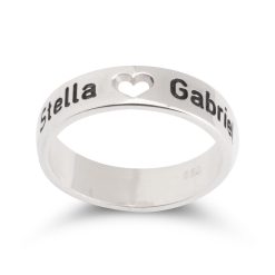 Engraved Double Name Ring with Cutout Heart